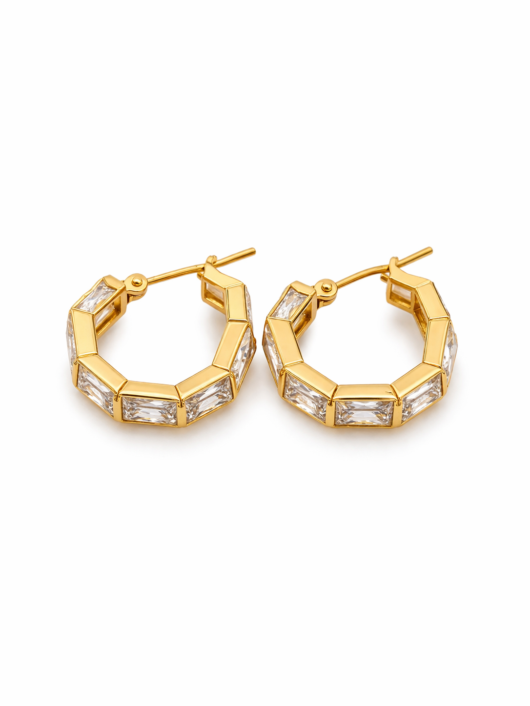 Gold Stone Studded Hoop Earrings