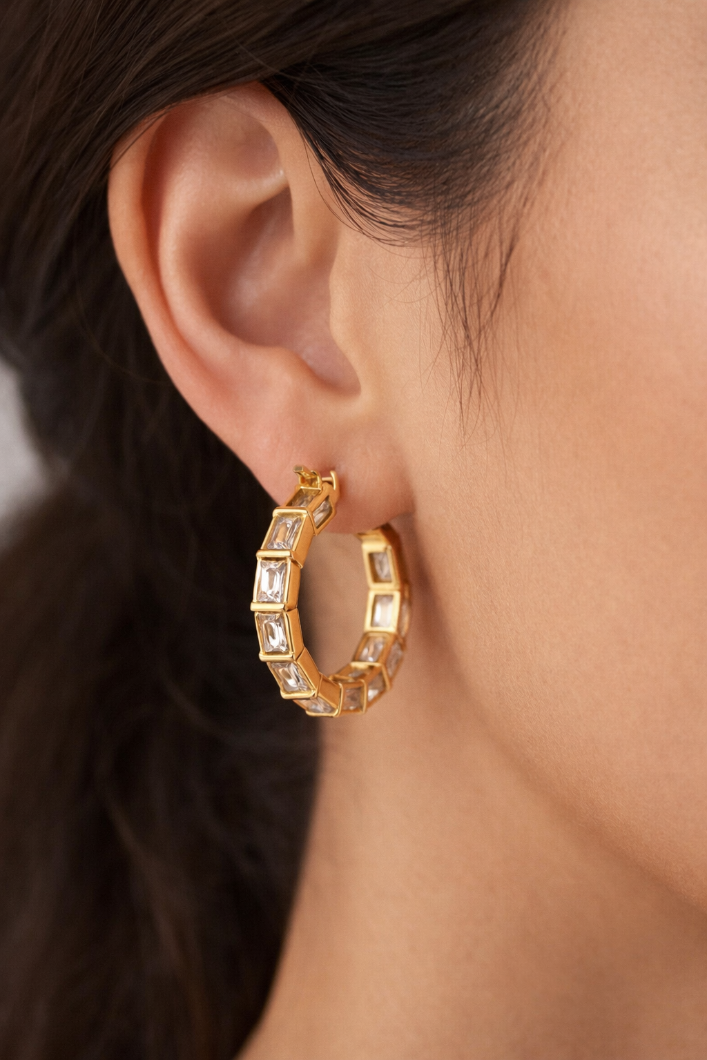 Gold Stone Studded Hoop Earrings