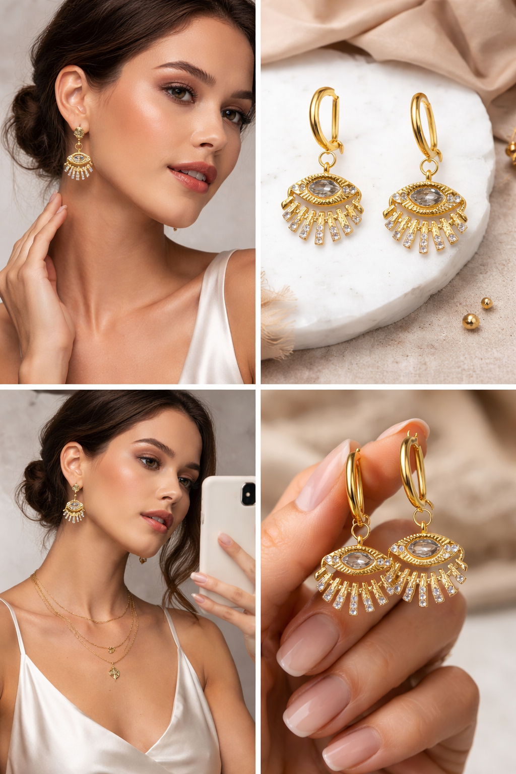 Gold Plated Stylish Evil Eye Earring